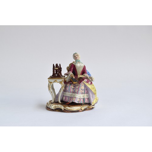 273 - A 19th century Meissen group of a seated lady at a spinning wheel, 'The Good Housekeeper' or 'Leseri... 