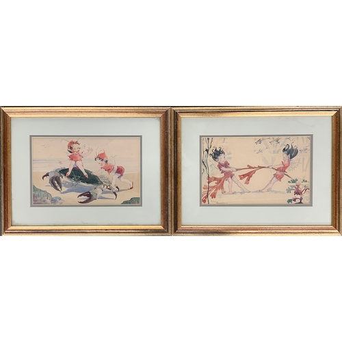 358 - Joyce Hamstead, pair of watercolours depicting sea fairies at play, one with a crab, signed, 16.5 x ... 