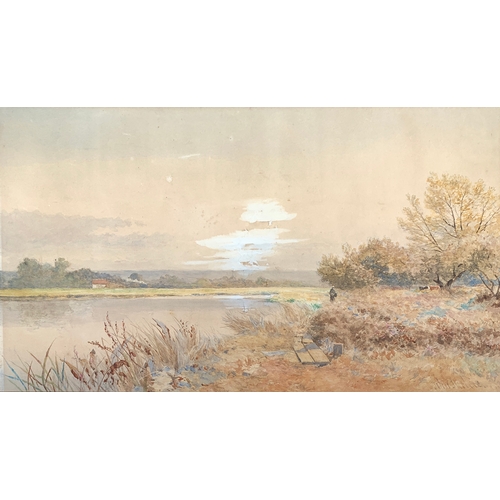 374 - John Surtees (1817-1915), river landscape, watercolour, signed, 43 x 75cm