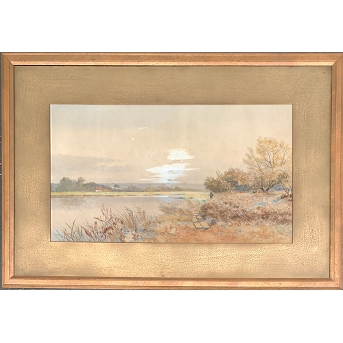 374 - John Surtees (1817-1915), river landscape, watercolour, signed, 43 x 75cm