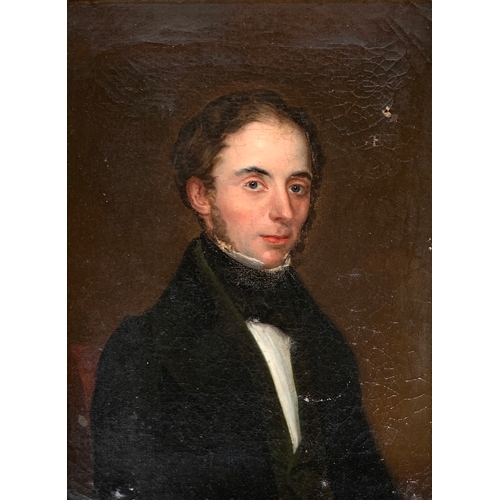 384 - A 19th century oil on canvas of a gentleman in Regency dress, 29.5 x 22cm, in an ornate giltwood fra... 