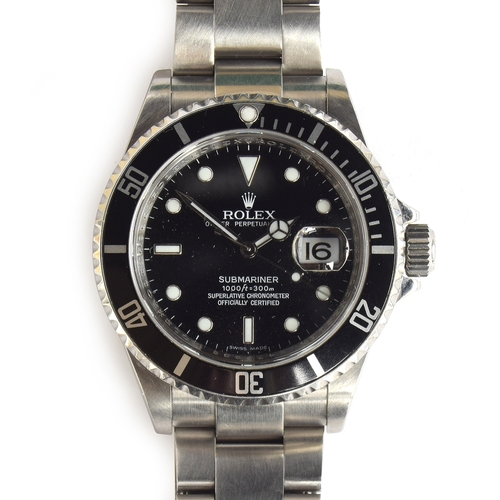 91 - A Rolex Oyster Perpetual Submariner gentleman's stainless steel bracelet wristwatch, ref. 16610, the...