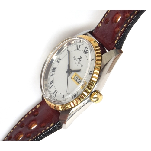 93 - Jaeger Le Coultre Club gentleman's wristwatch, the white dial with Roman numerals, centre sweep seco... 