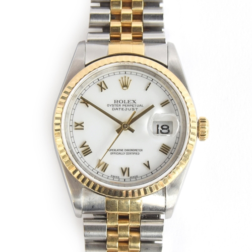 89 - A Rolex Oyster Perpetual Datejust steel and gold gentleman's wristwatch, 16233, c.1996, the white di... 