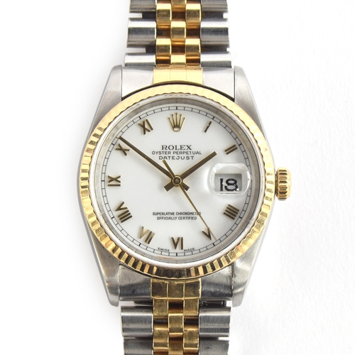 89 - A Rolex Oyster Perpetual Datejust steel and gold gentleman's wristwatch, 16233, c.1996, the white di... 