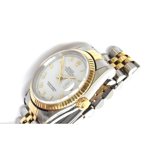 89 - A Rolex Oyster Perpetual Datejust steel and gold gentleman's wristwatch, 16233, c.1996, the white di... 