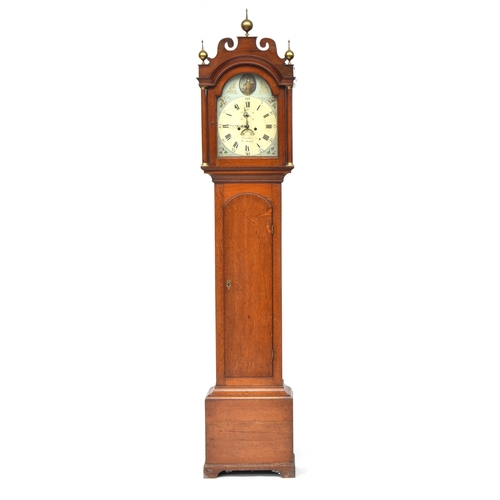 575 - An oak longcase clock, dome top, the 11.5