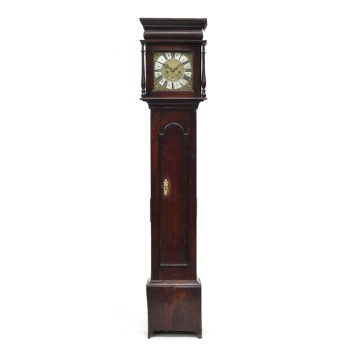 578 - An oak longcase clock, moulded pediment, the 10