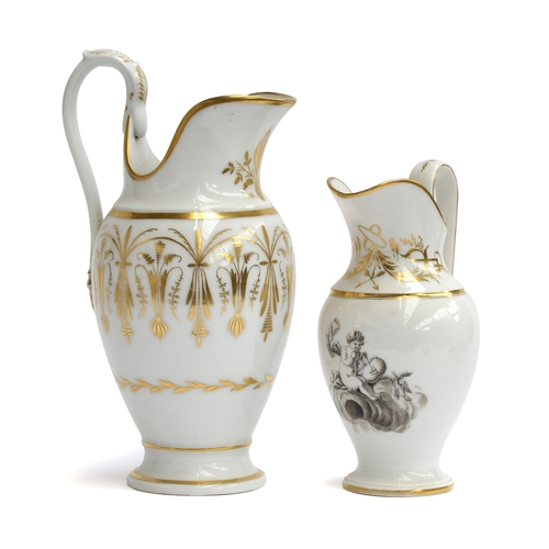 288 - Two 19th century porcelain water jugs, with white and gilt decoration, one with swag pattern, the ot... 