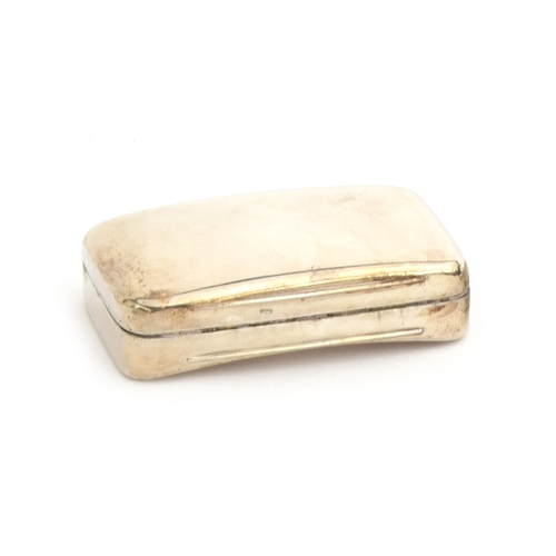 190 - A George III curved silver snuff box by William Boot, London 1805, of plain design with silver gilt ... 