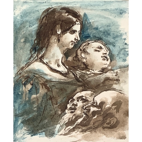 350 - William Edward Frost R.A. (1810-1877) ink and watercolour, Mother with Child, Colnaghi Gallery label... 