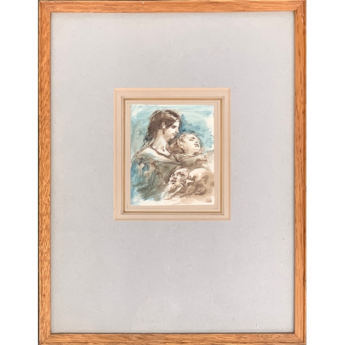 350 - William Edward Frost R.A. (1810-1877) ink and watercolour, Mother with Child, Colnaghi Gallery label... 