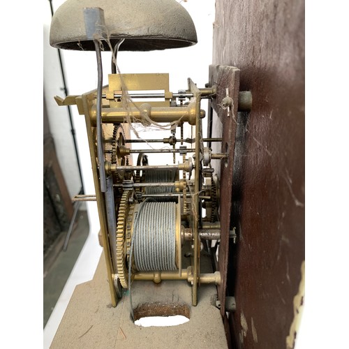 576 - An oak longcase clock, broken swan neck pediment with brass mounts, over domed painted 12