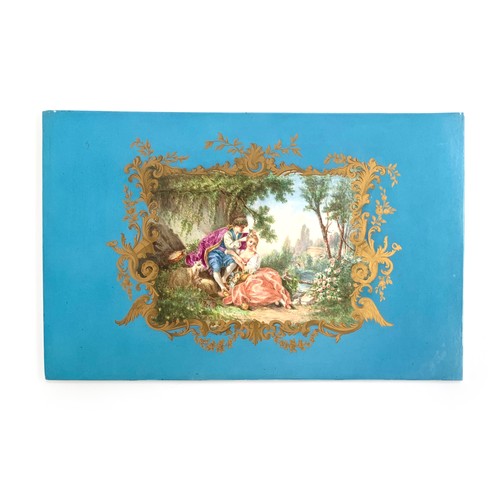 457 - A large 19th century French Sevres style porcelain plaque, the central cartouche with hand painted s... 