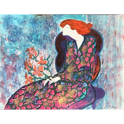 441 - Linda le Kinff (French b.1949), lady with flowers, 7/20, signed and numbered in pencil lithograph 65... 