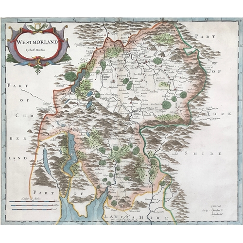 324 - Robert Morden, 18th century hand coloured map of Westmorland, c. 1722, 36.5x43cm