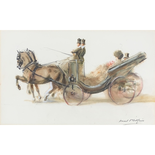 367 - Raoul Millais (1901-1999), couple in a horse-drawn carriage, gouache and pastel on paper, signed low... 