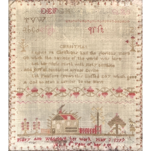 327 - A late 18th century alphabet and verse sampler, by Mary Ann Wildgoose, aged 8, May 3rd 1797, 32x28cm