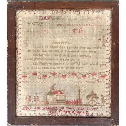 327 - A late 18th century alphabet and verse sampler, by Mary Ann Wildgoose, aged 8, May 3rd 1797, 32x28cm