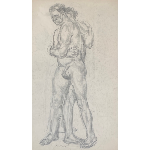 437 - Charles McCall (1907-1989), 'The Wrestlers', pencil study, signed circa 1933, 37x21.5cm