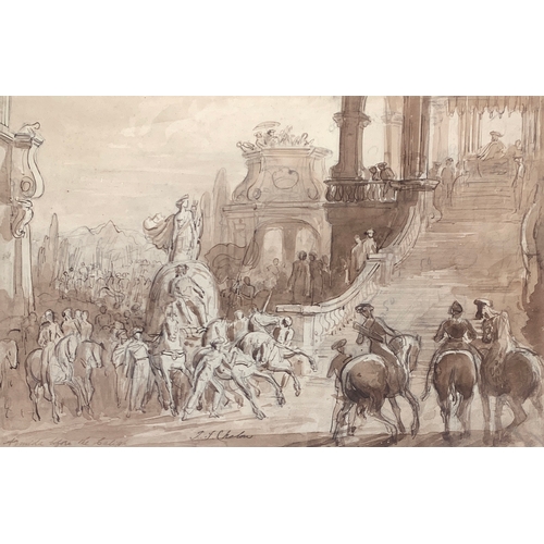 439 - John James Chalon RA OWS (1778-1854), 'Armida before the Caliph', pencil and colour wash, signed and... 