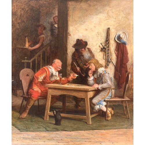 394 - Alfred Holst Tourrier (1836-1892), Soldiers playing cards in a tavern, oil on canvas, signed with in... 