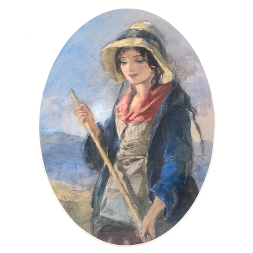 335 - Francis William Topham O.W.C.S (1808-1877), 'Gypsy Girl With a Hay Rake', watercolour on paper, init... 