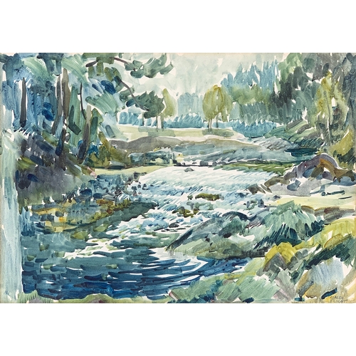 375 - Claude Flight (1881-1955), river and woodland scene, watercolour, signed in pencil lower right, 35x4... 