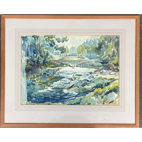 375 - Claude Flight (1881-1955), river and woodland scene, watercolour, signed in pencil lower right, 35x4... 