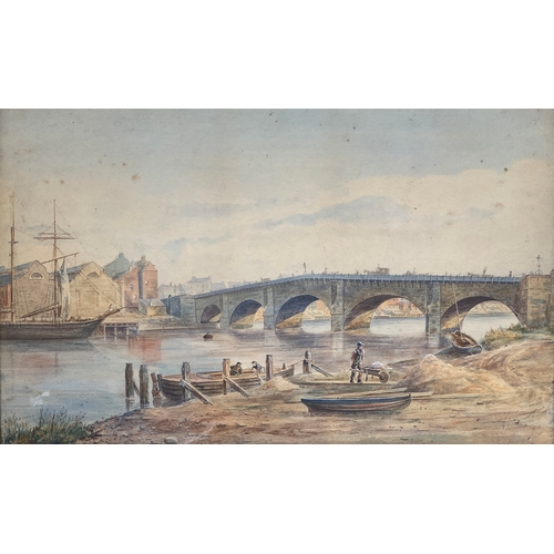 467 - B H Heslop, A View of Stockton Bridge, watercolour, signed and dated 87, 37x60.5cm