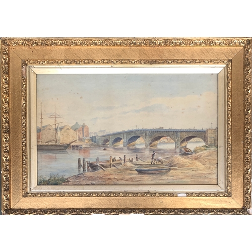 467 - B H Heslop, A View of Stockton Bridge, watercolour, signed and dated 87, 37x60.5cm