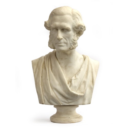 244 - George Edwin Ewing (English, 1828-1884), white marble bust of a man, possibly Abraham Lincoln, inscr... 