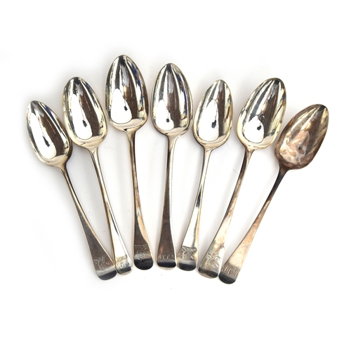 121 - A lot of seven Georgian table spoons, various makers to include Jonathan Hayne, London 1874; Samuel ... 