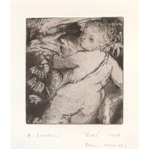 501 - Ann Dowker (b. 1945), 'Putti, Venus- Veronese', engraving, signed in pencil and dated 1984, 12x11cm