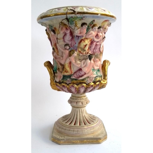 132 - A Capodimonte urn with figural decoration (af), 34cmH