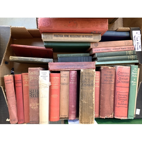 238 - Two mixed boxes of books to include Mrs Beeton's all about cooking, John Galsworthy, Wodehouse, Evel... 