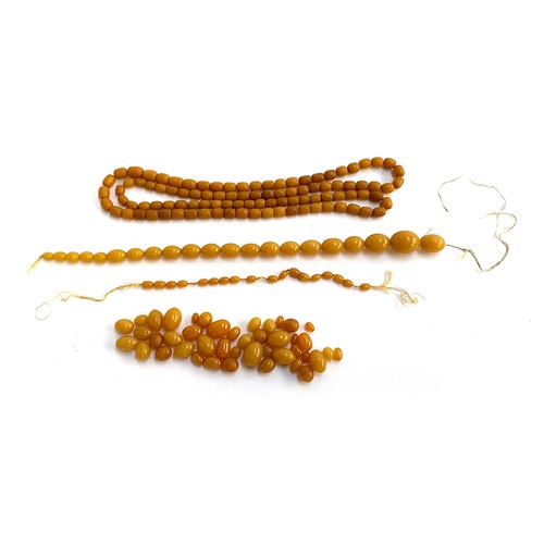 14 - A bead necklace, 60cmL, together with a further two unstrung necklaces, total weight approx. 250g