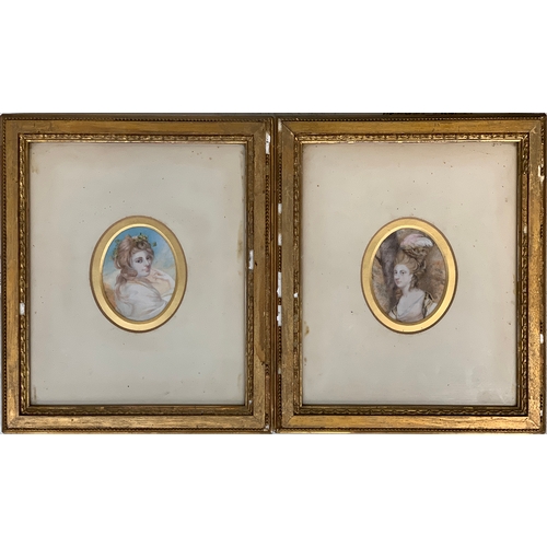 354 - A pair of miniatures on porcelain after Joshua Reynolds, 'Miss Emma Hart, Afterwards Lady Hamilton, ... 