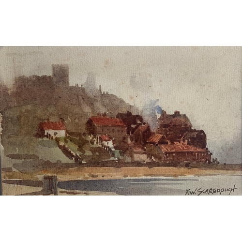 348 - Frederick William Scarbrough (1860-1939), watercolour, Whitby and Castle, 11.5x18cm