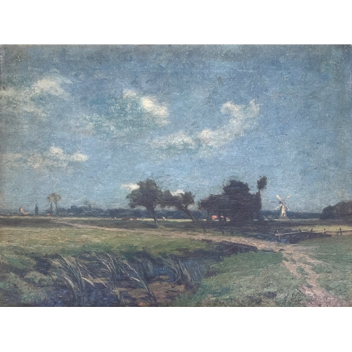 392 - Edwin Nichol (1855-1923), A Suffolk landscape with windmill, oil on canvas, signed lower left, 45x60... 