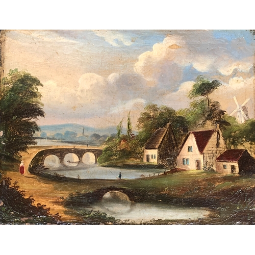 410 - 19th Century continental school, bridge near a watermill, oil on canvas, 35x46cm