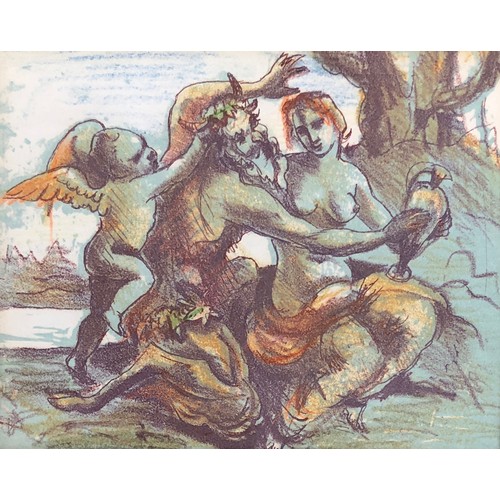 428 - Phyllis Bray (1911-1994), a classical scene depicting Amymone, Cupid and a satyr, ink and colour was... 