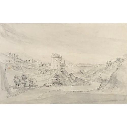 432 - 19th century Scottish, study of Stirling Castle, pen and ink, indistinctly signed lower left, 23x35c... 