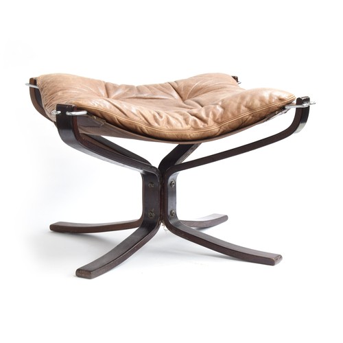 689A - Sigurd Ressell for Vatne Mobler, a mid century Norwegian 'Falcon' stool, leather cushion on a staine... 