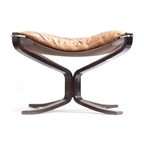 689A - Sigurd Ressell for Vatne Mobler, a mid century Norwegian 'Falcon' stool, leather cushion on a staine... 