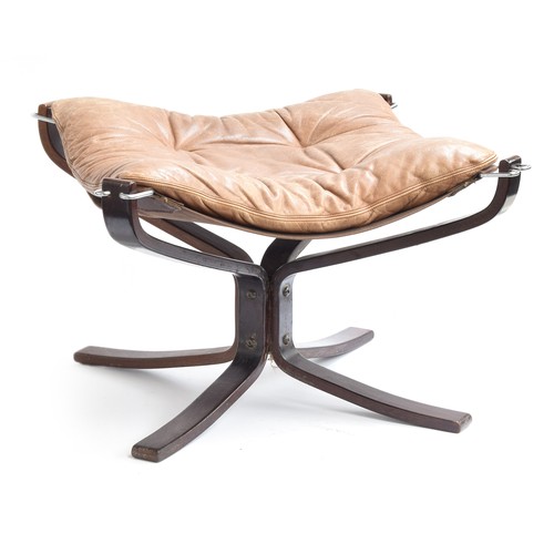 689A - Sigurd Ressell for Vatne Mobler, a mid century Norwegian 'Falcon' stool, leather cushion on a staine... 