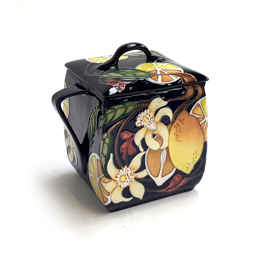 145 - A Moorcroft Mediterranean Lemons collection biscuit barrel, painted by Emma Bosons, 17.5cmH