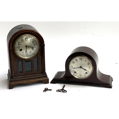 56 - Two 20th century mantel clocks, both with keys, one 19cmH, the other 30cmH