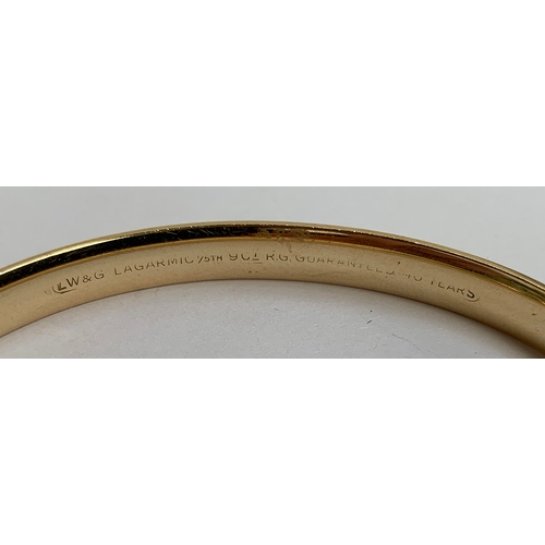 A LW&G Lagarmic 9ct gold with bronze core bangle, foliate design ...
