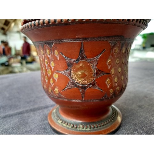 169 - A 19th century Turkish Ottoman Tophane ware lidded sweet cup, the cup and cover 14cmH, with gilt fin... 